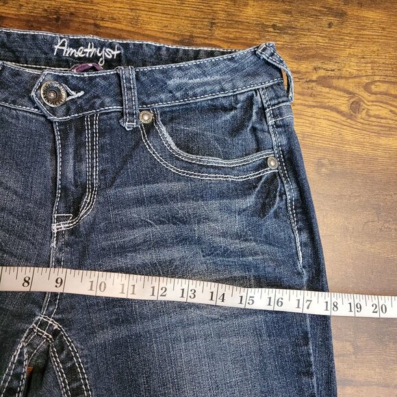 Amethyst Jeans Size 11 Flare Low Rise Button Flap Thick Stitch Stretch Western - Picture 6 of 10